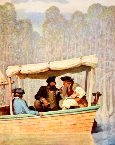 Kaptein Flood på et møte i en kutter (farge litho) av Newell Convers (after) Wyeth