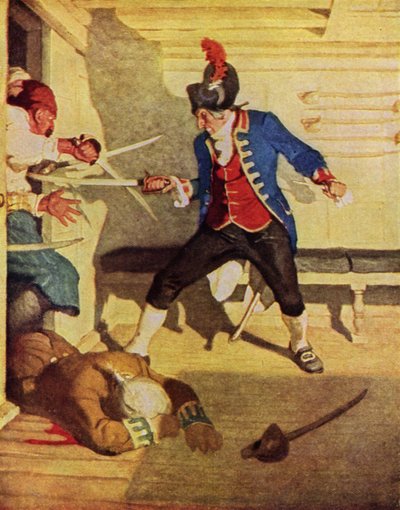 Illustrasjon for kidnappet av Robert Louis Stevenson (farge litho) av Newell Convers (after) Wyeth