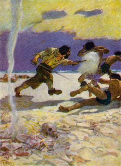 Illustrasjon for Robinson Crusoe (farge litho) av Newell Convers (after) Wyeth