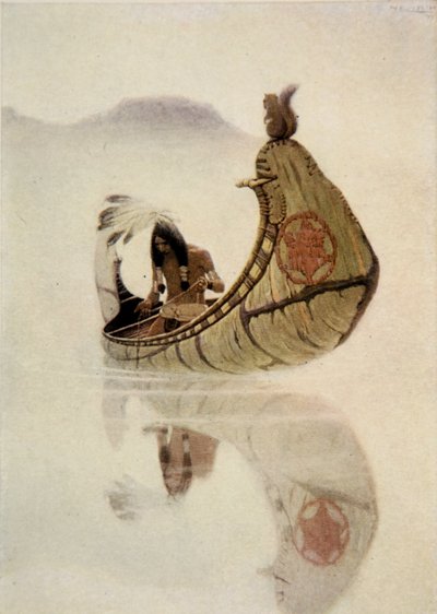 Frontispice fra The Song of Hiawatha av Henry Wadsworth Longfellow (1807-82), pub. av George G. Harrap und Company Ltd., 1911 (myk bakken etsning) av Newell Convers Wyeth