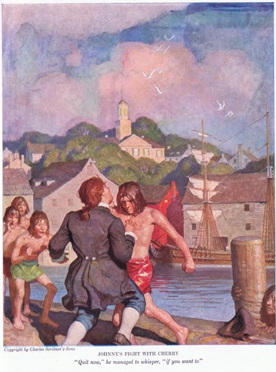Johnnys slåss med Cherry! Slutt nå, klarte han å hviske, hvis du vil. , 1928 av Newell Convers Wyeth