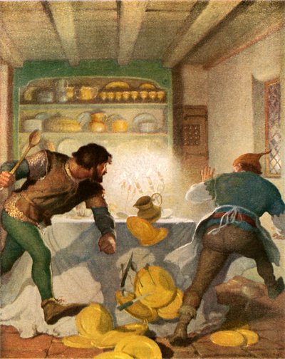 Lille John slåss med kokken i lensmannens hus av Newell Convers Wyeth