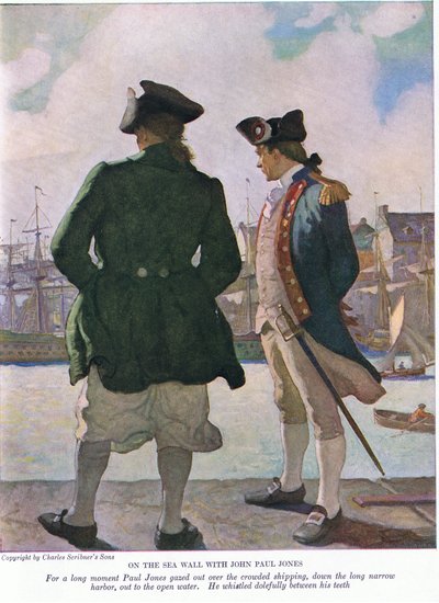 På sjøveggen med John Paul Jones: I et langt øyeblikk stirret John Paul ut over skipsfarten langs havnen til det åpne vannet, 1928 av Newell Convers Wyeth