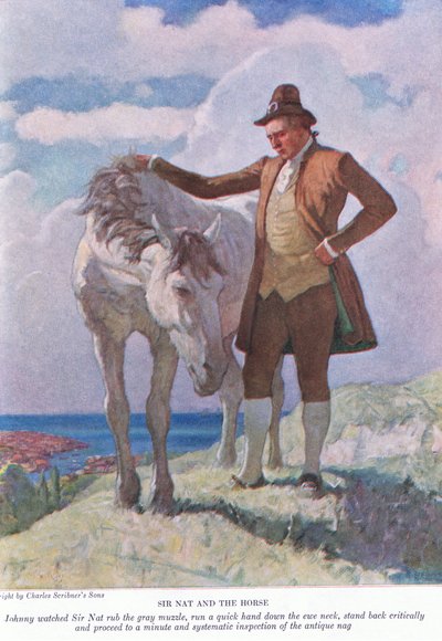 Sir Nat og hesten: Johnny så Sir Nat gni den grå snuten; stå tilbake og fortsett til en minutt og systematisk inspeksjon, 1928 av Newell Convers Wyeth