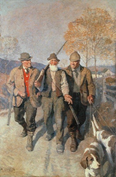 Three Hunters and Hounds (olje på lerret) av Newell Convers Wyeth