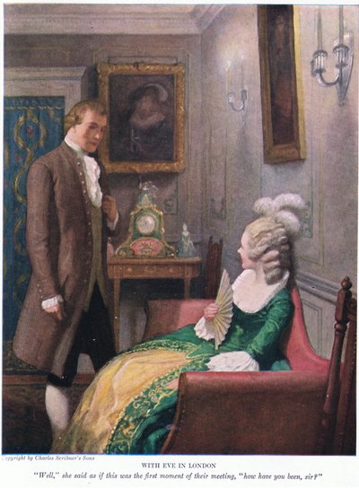Med Eve i London! Vel, hun sa som om det var det første øyeblikket av møtet deres, hvordan har du hatt det, sir?, 1928 av Newell Convers Wyeth