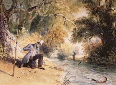 Pike Fishing, Landing a Jack, ca. 1839 (akvarell på papir) av Newton Fielding