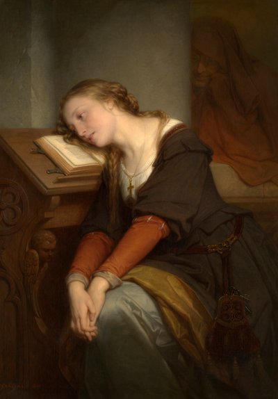 Margaret i kirken (olje på lerret) av Nicaise de Keyser