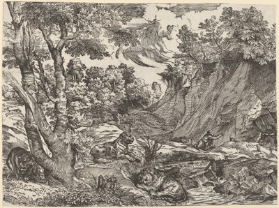 Saint Hieronymus i villmarken av Niccolò Boldrini after Titian