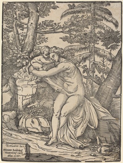Venus og Amor av Niccolò Boldrini after Titian
