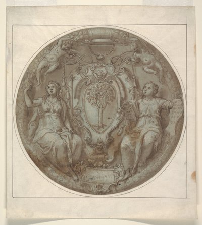 Design for en Tondo med armene til kardinal Giulio della Rovere av Niccolò Martinelli, called il Trometta