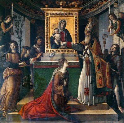 Evangelisten Johannes viser seg for keiserinne Galla Placidia, ca 1490-1510. av Niccolò Rondinelli