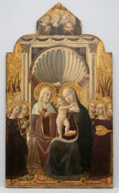 Saint Anne og jomfruen og barnet tronet med engler, ca. 1458-61. av Niccolò da Foligno