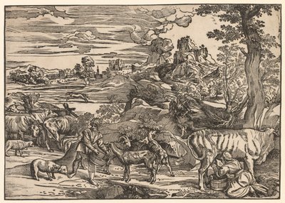 Landskap med en melkepike, ca. 1525. av Niccolo Boldrini
