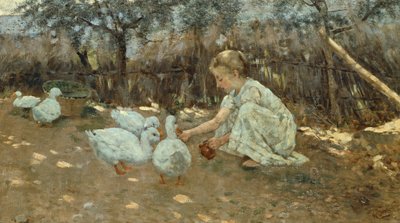 Den lille gåseflokken, ca 1892, av Niccolo Cannicci (1846-1906), olje på lerret, 40,5x70,5 cm. av Niccolo Cannicci