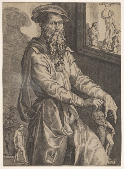 Portrett av Baccio Bandinelli, i trekvart lengde ved siden av en vindusrute, ca. 1540-48. av Niccolo della Casa