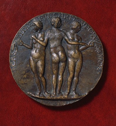 Medalje som viser The Three Graces (bronse) av Niccolo di Giovanni Fiorentino