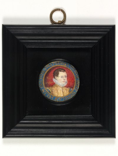 Antatt selvportrett av kunstneren, 13 år, ca. 1560 (akvarell på vellum) av Nicholas (attr.to) Hilliard