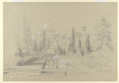 Taj Mahal, Agra, 24. januar 1870 (blyant med hvit forhøyning på papir) av Nicholas Chevalier