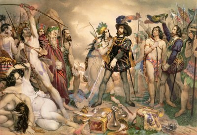 Erobringen av Mexico: Hernando Cortes ødelegger flåten sin ved Vera Cruz, 1519 av Nicholas Eustache Maurin