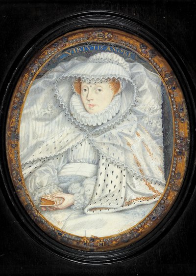 En dame tradisjonelt identifisert som Mary Queen Of Scots (akvarell på vellum) av Nicholas Hilliard