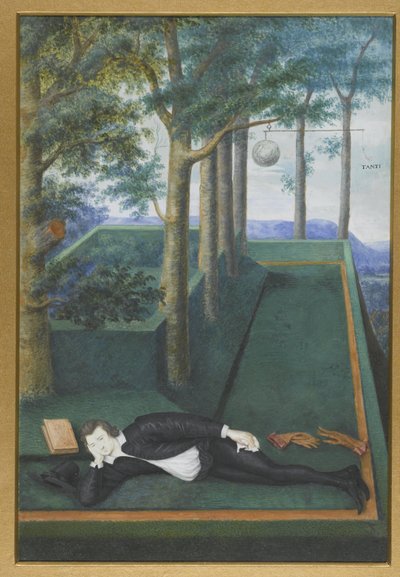 Portrett av en liggende adelsmann i en gjengrodd domstol; Portrett av Henry Percy, 9. jarl av Northumberland av Nicholas Hilliard