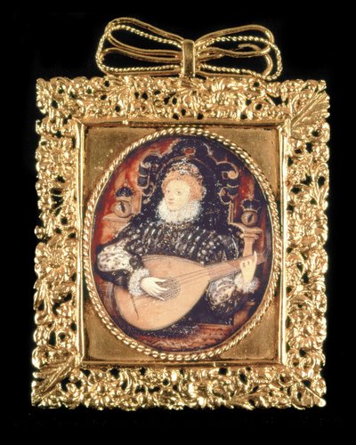 Dronning Elizabeth I spiller lut (se også 3912) av Nicholas Hilliard