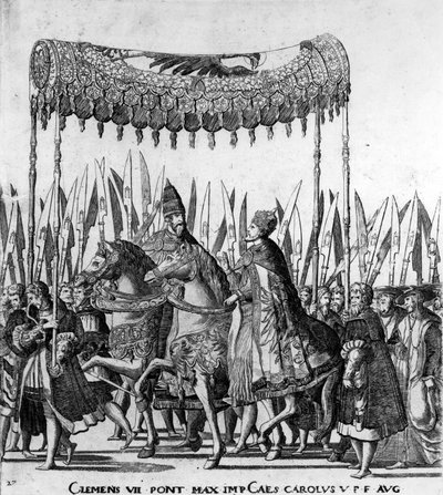 Inntoget av pave Clement VII og keiser Karl V i Bologna 24. februar 1530, plate 27, ca. 1530 (detalj av 472273) av Nicholas Hogenberg