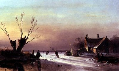 En kveldsscene på is av Nicholas Jan Roosenboom