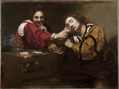 Fortune Taling Scene (Sleeper Awakened by a Young Woman), av Renieri, Niccolo (Nicolas Regnier) (ca. 1590-1667). olje på lerret av Nicholas Renieri
