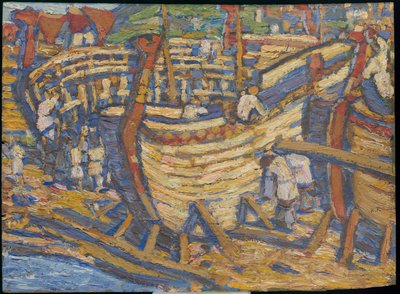 Bygge skipene. Skisse til maleriet med samme tittel, 1903 av Nicholas Roerich