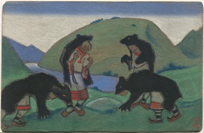 Eldste i bjørneskinn, dekor og kostymedesign for Stravinskys ballett "Le Sacre du Printemps", 1944 av Nicholas Roerich