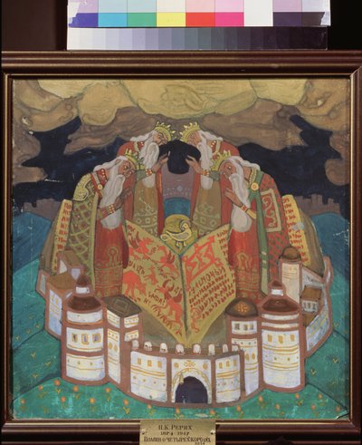 Til minne om fire konger. Verk av Nicholas Roerich (1874-1947), tempera på papir av Nicholas Roerich