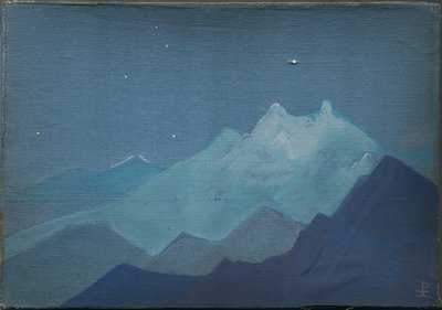 Himalaya, månelyse fjell, skisse, 1933 av Nicholas Roerich