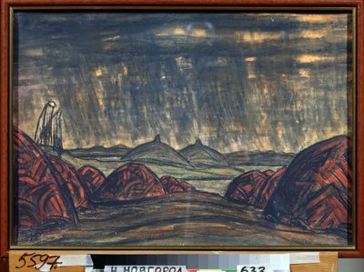 Polovtsien-leiren (eller Couman, Kouman). Forberedende dekor for operaen Prins Igor av Alexandre Borodin (Borodin) (1833-1887). Verk av Nicholas Roerich (1874-1947), pastell på papp av Nicholas Roerich