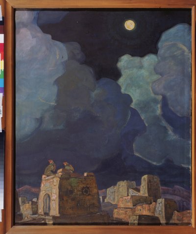 Macheski (Hviterussland). Månefolk. Verk av Nicholas Roerich (1874-1947), tempera og olje på papp av Nicholas Roerich