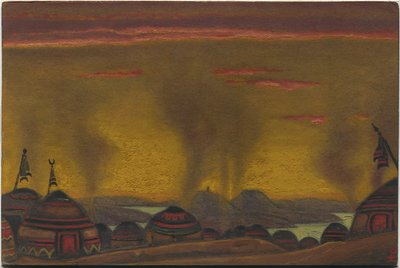 Polovtsian Camp, dekor for "Polovtsian Dances" fra Borodins opera "Prince Igor", 1943 av Nicholas Roerich