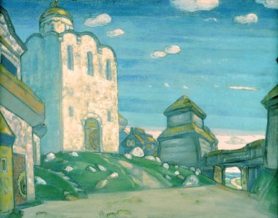 Scenedesign for Alexander Borodins opera "Prince Igor", 1908 av Nicholas Roerich