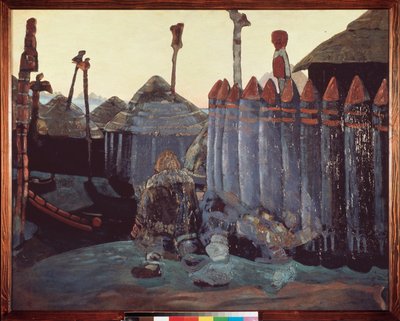En hedensk haug. (Middelalderen, Ukraina). Verk av Nicolas (Nicholas) Roerich (1874-1947), tempera på papp av Nicholas Roerich