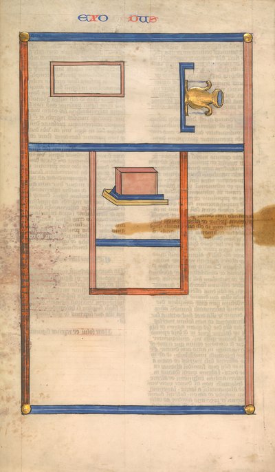 Plantegning av Tabernaklet, ett av seks illustrerte blader fra Postilla..., ca. 1360-1380. av Nicholas of Lyra