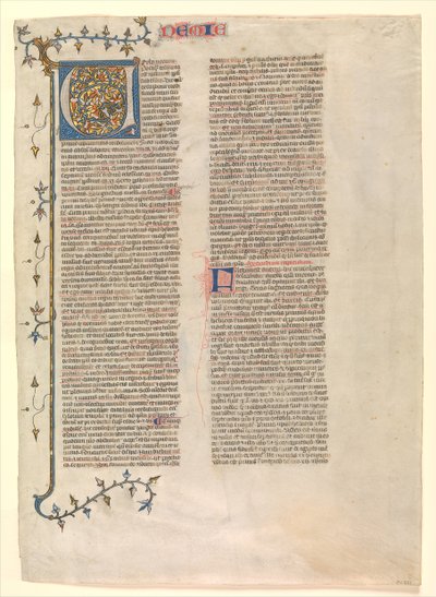 Innledende V fra kommentaren til Nehemia, ett av seks illustrerte blader..., ca. 1360-1380. av Nicholas of Lyra