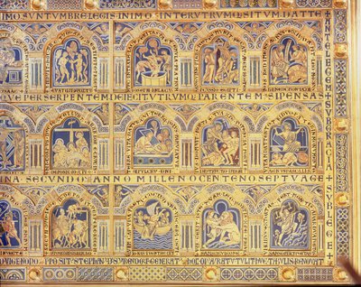 Verdun-alteret, som viser bibelske scener, 1181 (champleve-emaljeverk) (høyre del av sentralpanelet) (for andre paneler, se 146819, 146820 og 146822) av Nicholas of Verdun
