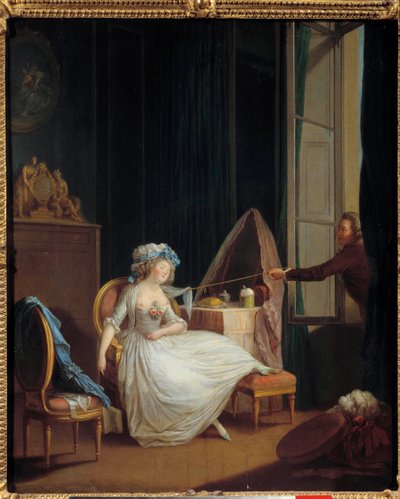 Frivol kjærlighet En mann oppdager brystet til en ung kvinne som sover på brystet hennes. Maleri av Niklas Lavreince (1737-1807). Paris fra 1700-tallet. Musee Cognacq Jay av Niclas II Lafrensen