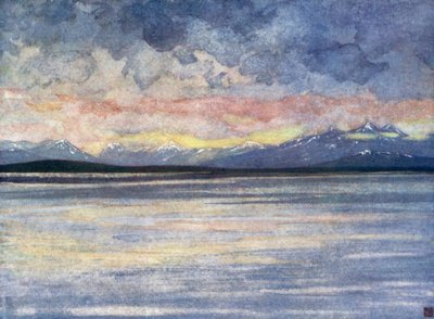 Norge: Fjell og fjord mot Molde (farge litho) av Nico Jungman