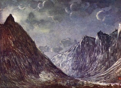 Norge: Romsdals Horn (farge litho) av Nico Jungman