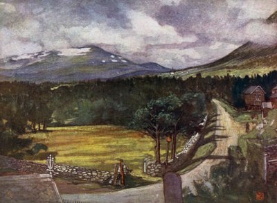 Norge: Snødekte fjell ved Aune (farge litho) av Nico Jungman