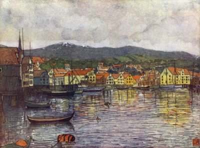Norge: Byen Molde (farge litho) av Nico Jungman