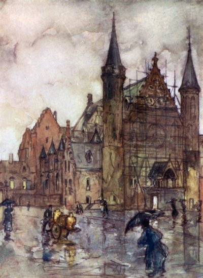 Binnenhof, Haag (farge litho) av Nico Jungman