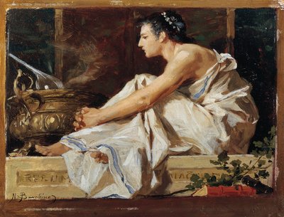 Studie for geografi, av Nicolo Barabino (1832-1891), olje på panel av Nicolo Barabino