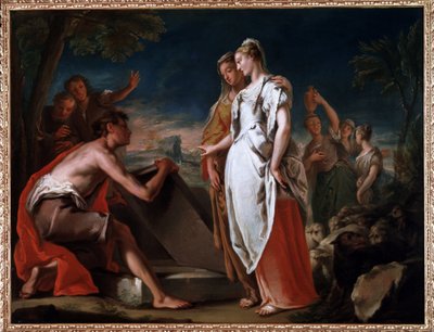 Møte mellom Jacob og Rachel (olje på lerret av Nicolò Grassi